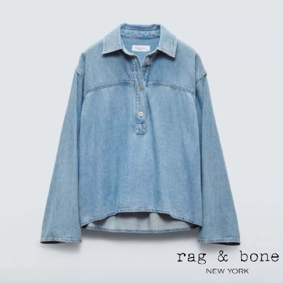 RAG & BONE **NWT** Ultra Featherweight Emily Pullover Billie Denim Blouse - Picture 5 of 7